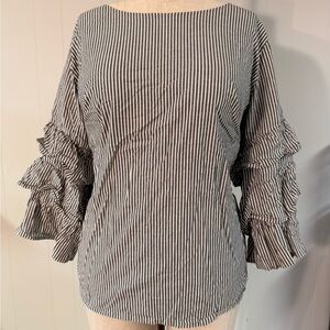 Ava & Viv Black and White Striped Blouse with Ruffle Sleeves